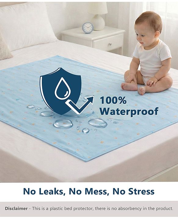 Babyhug Soft Plastic 100% Waterproof Bed Protector & Diaper Changing Sheet Large Size Dolphin Print - Blue| Easy to Clean| Travel Friendly