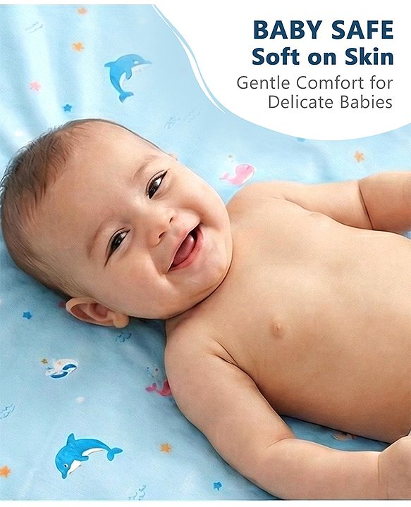 Babyhug Soft Plastic 100% Waterproof Bed Protector & Diaper Changing Sheet Large Size Dolphin Print - Blue| Easy to Clean| Travel Friendly