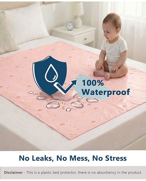 Babyhug Soft Plastic 100% Waterproof Bed Protector & Diaper Changing Sheet Dolphin Print - Extra Large Size - Pink| Easy to Clean| Travel Friendly