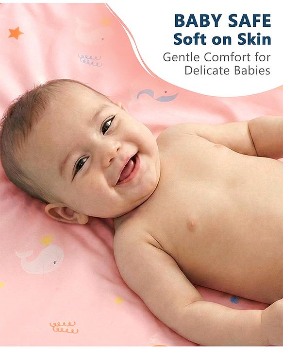 Babyhug Soft Plastic 100% Waterproof Bed Protector & Diaper Changing Sheet Dolphin Print - Extra Large Size - Pink| Easy to Clean| Travel Friendly