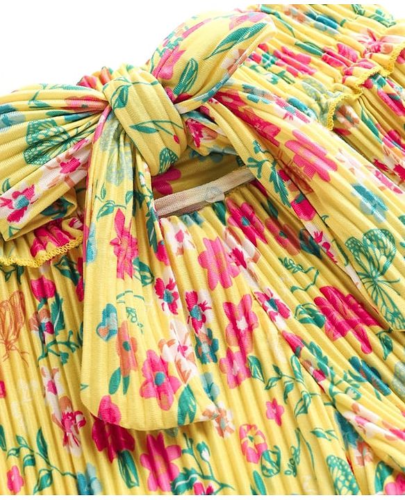 Babyhug Cotton Knit Full Length Culottes With Floral Print - Yellow