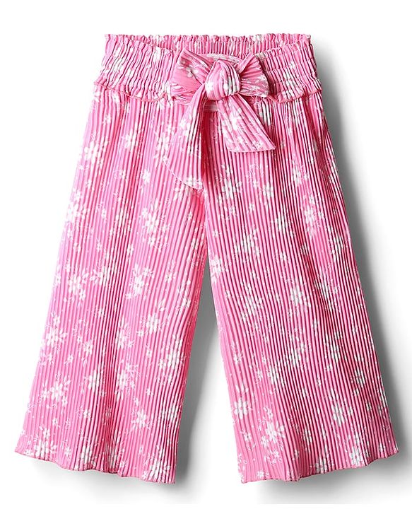 Babyhug Cotton Knit Full Length Culottes With Floral Print - Pink
