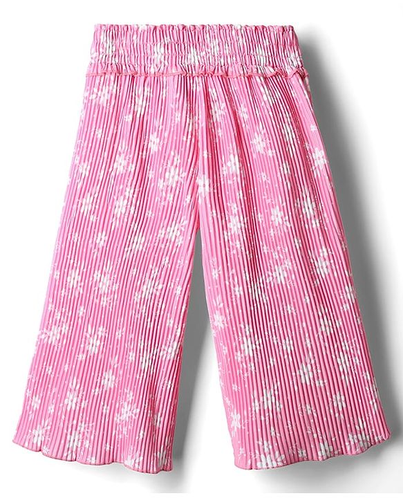 Babyhug Cotton Knit Full Length Culottes With Floral Print - Pink