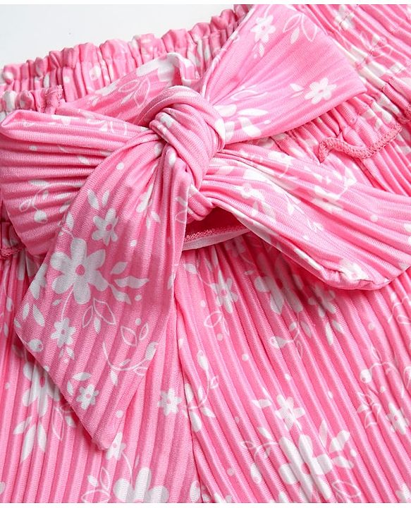 Babyhug Cotton Knit Full Length Culottes With Floral Print - Pink