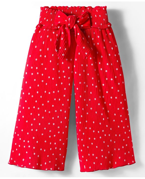 Babyhug Cotton Knit Full Length Culottes With Polka Dots Print - Red