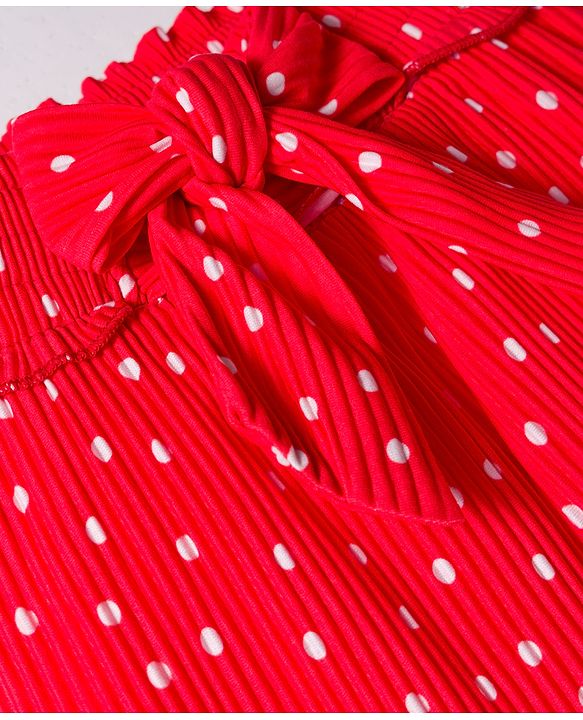 Babyhug Cotton Knit Full Length Culottes With Polka Dots Print - Red