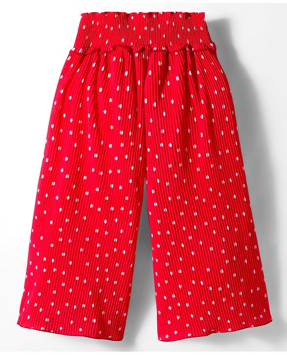 Babyhug Cotton Knit Full Length Culottes With Polka Dots Print - Red