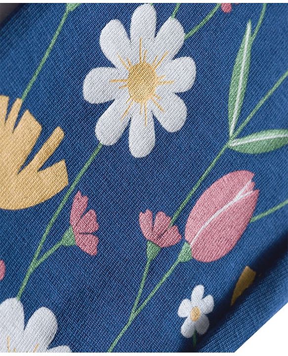 Babyhug Cotton Lycra Knit Full Length Legging with Floral Print - Navy Blue