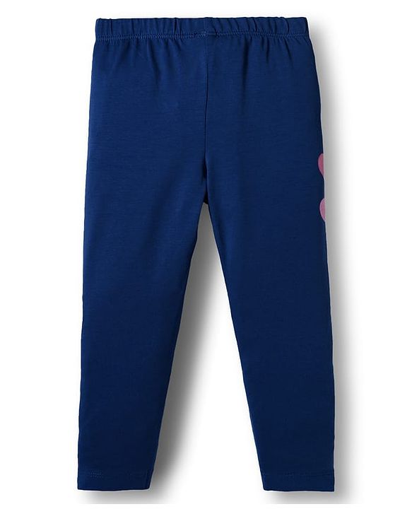 Babyhug Cotton Lycra Knit Full Length Leggings With Heart Print - Navy Blue