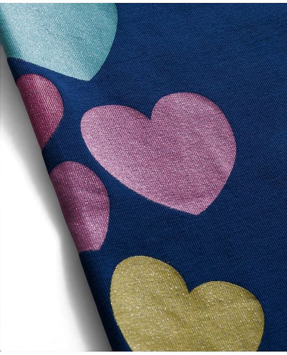 Babyhug Cotton Lycra Knit Full Length Leggings With Heart Print - Navy Blue
