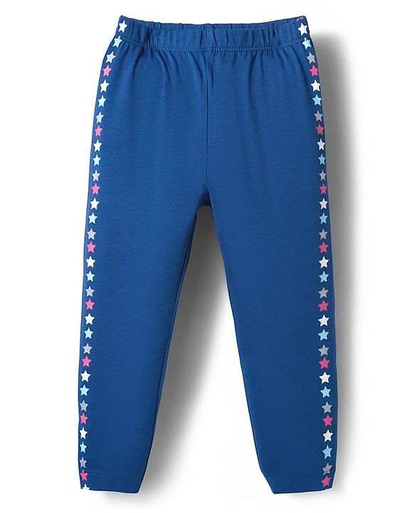 Babyhug Cotton Lycra Knit Full Length Leggings with Stars Print - Navy Blue