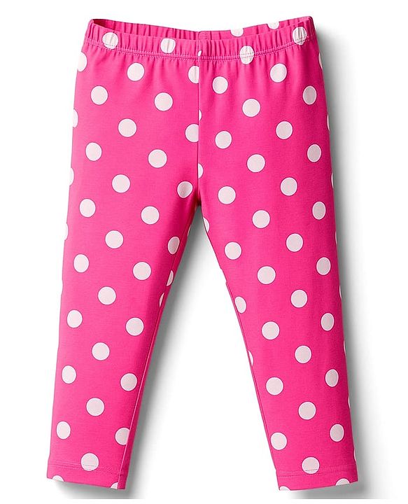 Babyhug Knit Full Length Leggings With Polka Dots & Floral Print Pack of 2  - Dark Pink & Yellow