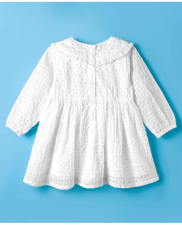 Babyhug Cotton Woven Full Sleeves Frock with Floral Embroidery - White