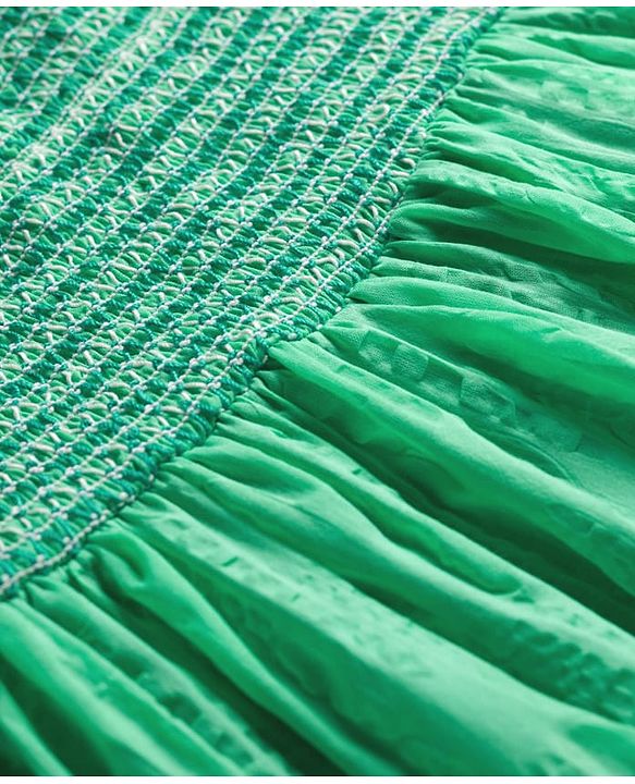 Babyhug Cotton Woven Half Raglan Sleeves Frock with Thread Detailing - Green