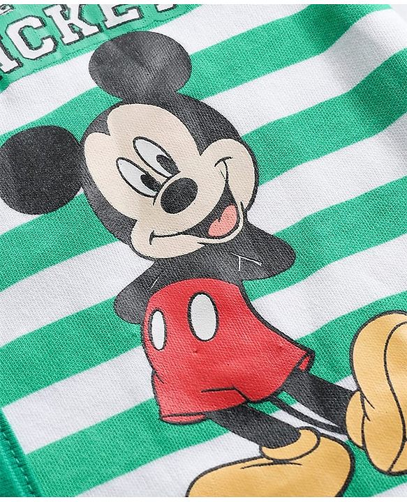 Babyhug Disney Interlock Knit Full Sleeves Footed Sleepsuit With Mickey Mouse Print Pack Of 2 - Green & Red