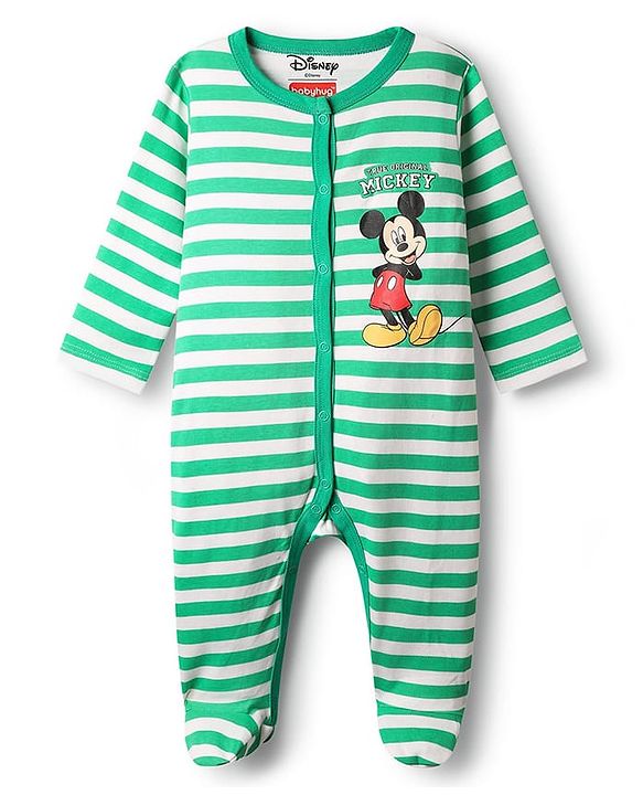 Babyhug Disney Interlock Knit Full Sleeves Footed Sleepsuit With Mickey Mouse Print Pack Of 2 - Green & Red