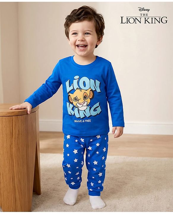 Babyhug Disney Single Jersey Knit Full Sleeves Night Suit With Lion King Graphics - Blue