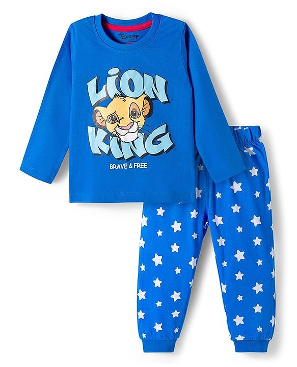 Babyhug Disney Single Jersey Knit Full Sleeves Night Suit With Lion King Graphics - Blue