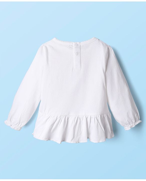 Babyhug Single Jersey Knit Full Sleeves Top and Leggings Set with Back-Snap Buttons Dino Print & Bow Applique - White & Pink