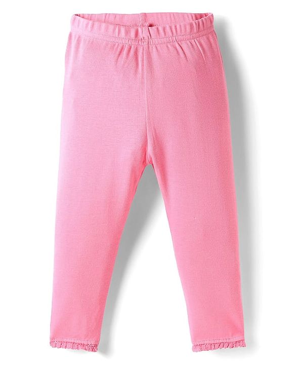 Babyhug Single Jersey Knit Full Sleeves Top and Leggings Set with Back-Snap Buttons Bunny & Floral Print Bow Applique & Frill Detailing - Pink