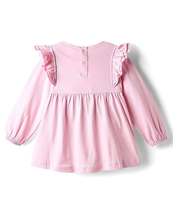 Babyhug Single Jersey Knit Full Sleeves Top and Leggings Set with Back-Snap Buttons Bunny & Floral Print Bow Applique & Frill Detailing - Pink