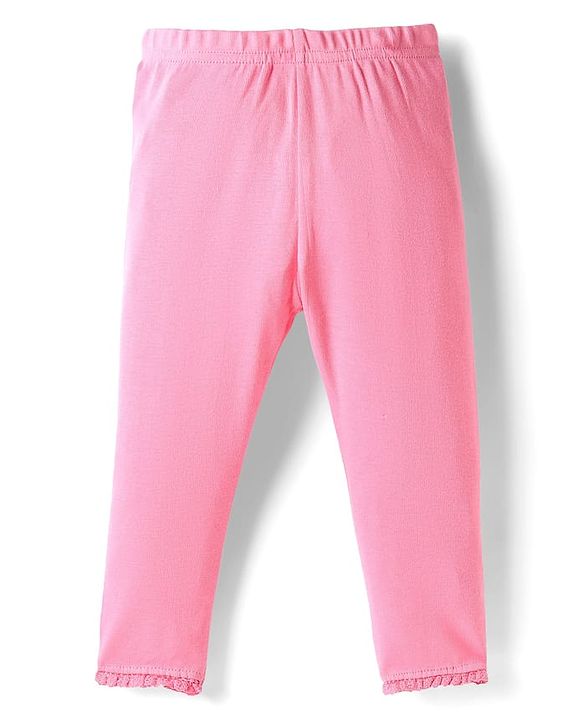 Babyhug Single Jersey Knit Full Sleeves Top and Leggings Set with Back-Snap Buttons Bunny & Floral Print Bow Applique & Frill Detailing - Pink