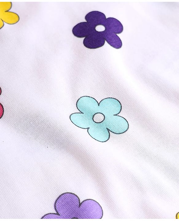 Babyhug 100% Cotton Single Jersey Knit Full Sleeves Top and Trouser Set with Back-Snap Buttons & Floral Print - White & Purple