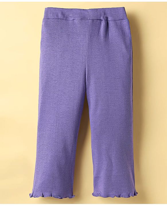 Babyhug 100% Cotton Single Jersey Knit Full Sleeves Top and Trouser Set with Back-Snap Buttons & Floral Print - White & Purple