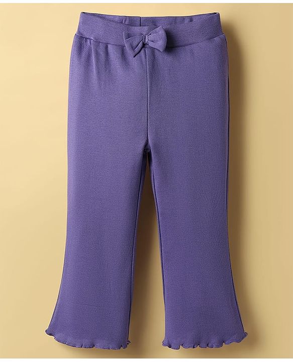 Babyhug 100% Cotton Single Jersey Knit Full Sleeves Top and Trouser Set with Back-Snap Buttons & Floral Print - White & Purple