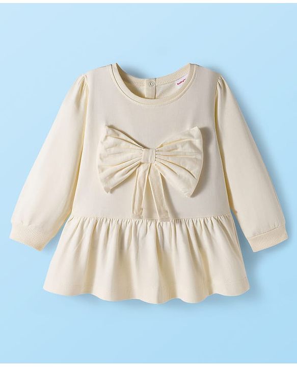 Babyhug 100% Cotton Single Jersey Knit Full Sleeves Top and Leggings Set with Bow Print & Applique - Offwhite & Red