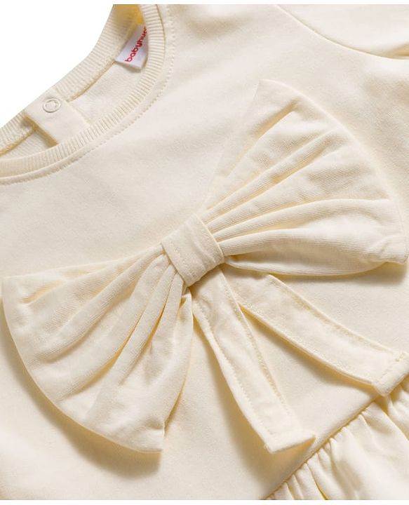 Babyhug 100% Cotton Single Jersey Knit Full Sleeves Top and Leggings Set with Bow Print & Applique - Offwhite & Red