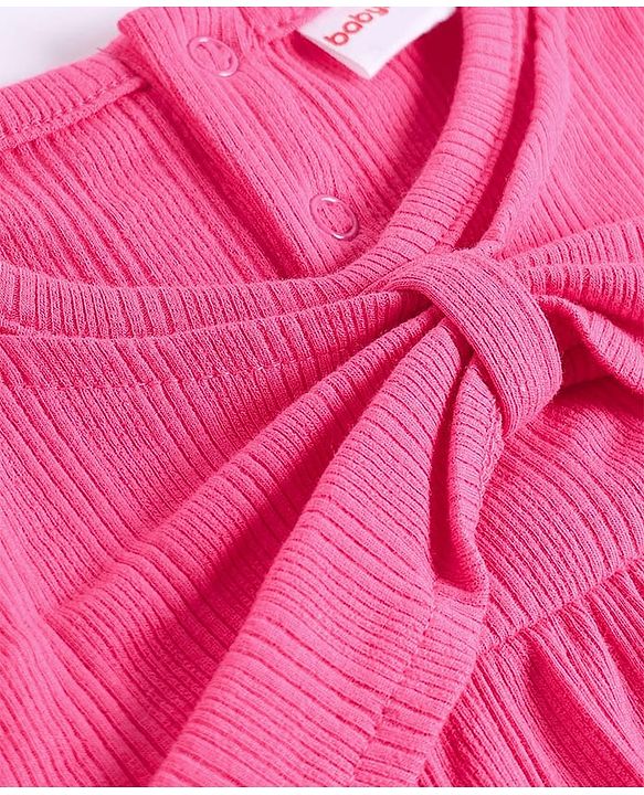 Babyhug 100% Cotton Rib Knit Full Sleeves Solid Top & Leggings Co-Ord Set - Pink