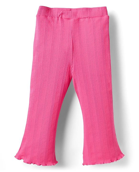 Babyhug 100% Cotton Rib Knit Full Sleeves Solid Top & Leggings Co-Ord Set - Pink