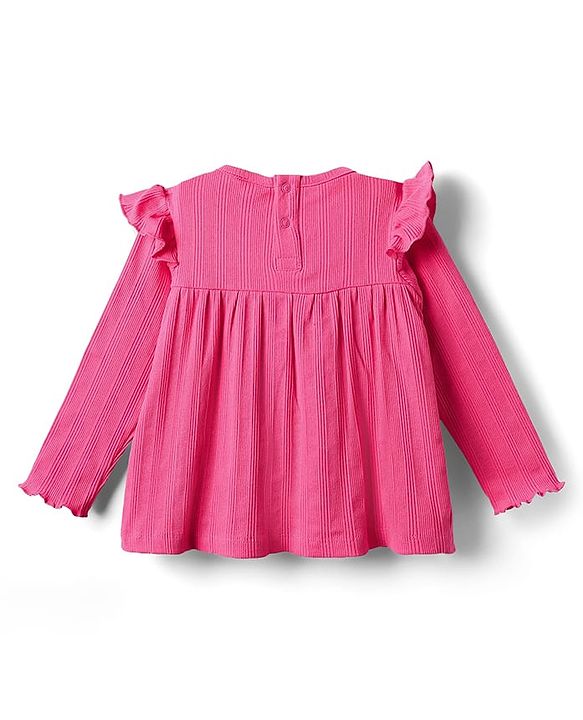 Babyhug 100% Cotton Rib Knit Full Sleeves Solid Top & Leggings Co-Ord Set - Pink