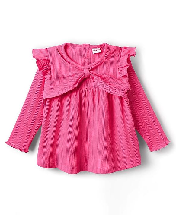 Babyhug 100% Cotton Rib Knit Full Sleeves Solid Top & Leggings Co-Ord Set - Pink