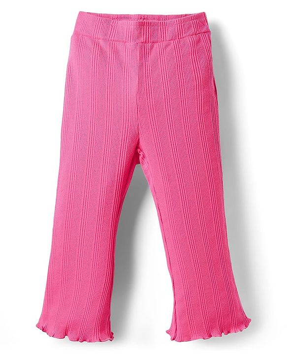 Babyhug 100% Cotton Rib Knit Full Sleeves Solid Top & Leggings Co-Ord Set - Pink