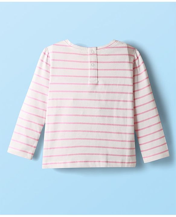 Babyhug Single Jersey Knit Full Sleeves Top & Pant Set With Attached Sequinned Pouch Stripes & Heart Print - Pink