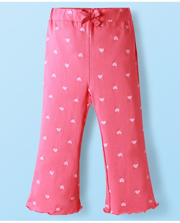 Babyhug Single Jersey Knit Full Sleeves Top & Pant Set With Attached Sequinned Pouch Stripes & Heart Print - Pink