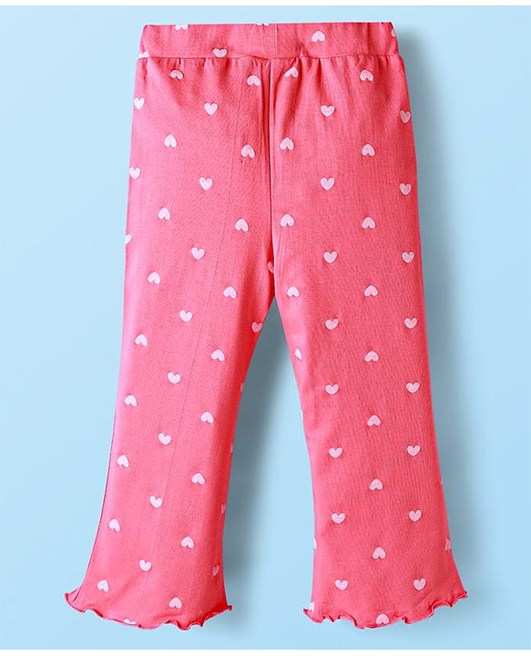 Babyhug Single Jersey Knit Full Sleeves Top & Pant Set With Attached Sequinned Pouch Stripes & Heart Print - Pink