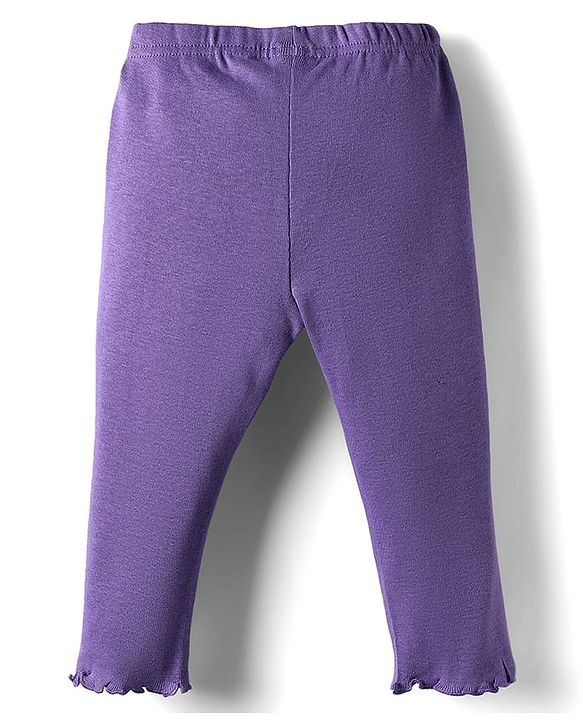 Babyhug Single Jersey Knit Full Sleeves Top and Leggings Set with Back-Snap Buttons & Bear Print - Yellow & Purple