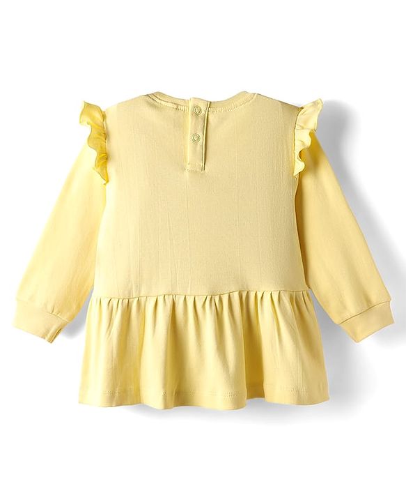 Babyhug Single Jersey Knit Full Sleeves Top and Leggings Set with Back-Snap Buttons & Bear Print - Yellow & Purple