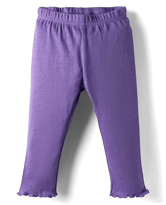 Babyhug Single Jersey Knit Full Sleeves Top and Leggings Set with Back-Snap Buttons & Bear Print - Yellow & Purple