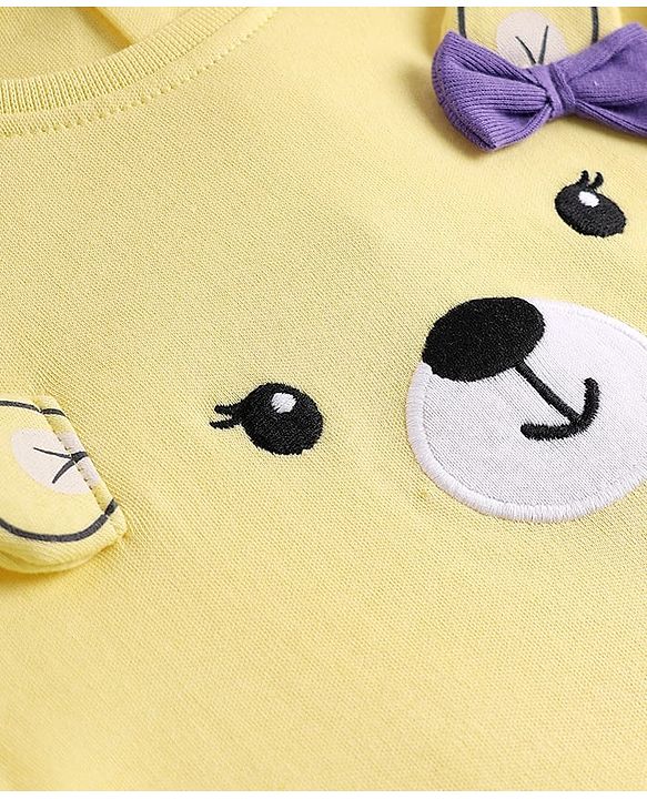 Babyhug Single Jersey Knit Full Sleeves Top and Leggings Set with Back-Snap Buttons & Bear Print - Yellow & Purple
