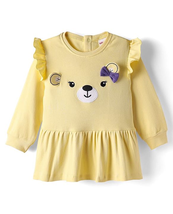 Babyhug Single Jersey Knit Full Sleeves Top and Leggings Set with Back-Snap Buttons & Bear Print - Yellow & Purple