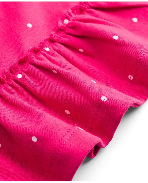 Babyhug 100% Cotton Single Jersey Knit Full Sleeves Top & Leggings Set With Teddy Print Patch & Frill Detailing - Dark Pink & Beige