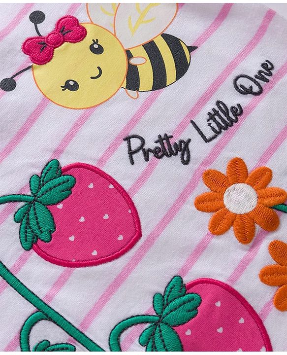 Babyhug Single Jersey Knit Full Sleeves Top and Leggings Set with Stripes & Floral Print - Pink