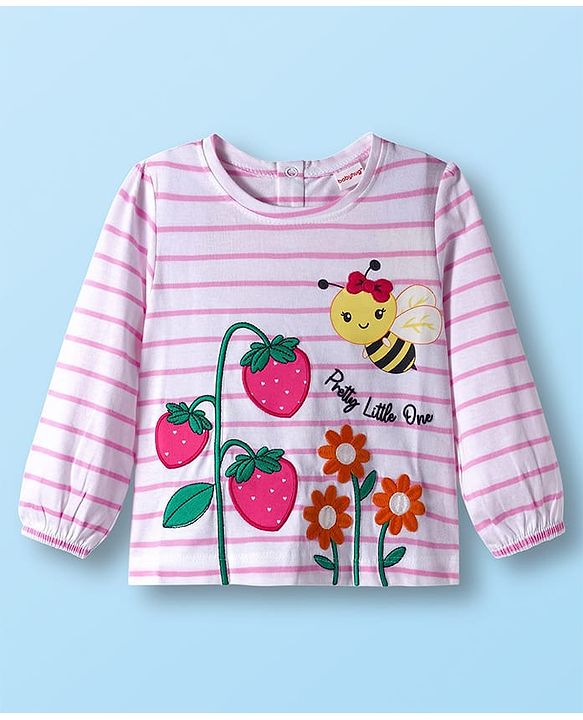 Babyhug Single Jersey Knit Full Sleeves Top and Leggings Set with Stripes & Floral Print - Pink