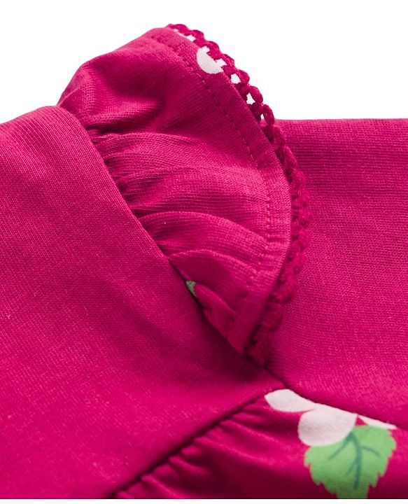 Babyhug Single Jersey Knit Full Sleeves Top and Leggings Set with Front-Buttons Floral Print & Frill Detailing - Maroon & Pink