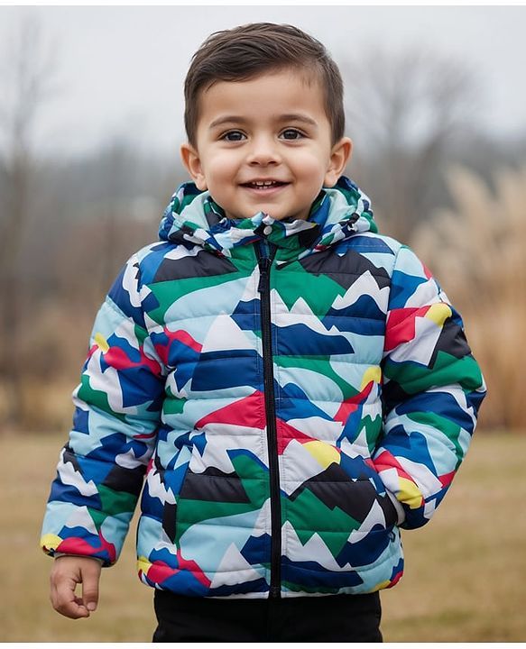 Babyhug Woven Full Sleeves Padded Hooded Jacket With Camouflage Print & Detachable Hood - Multicolor