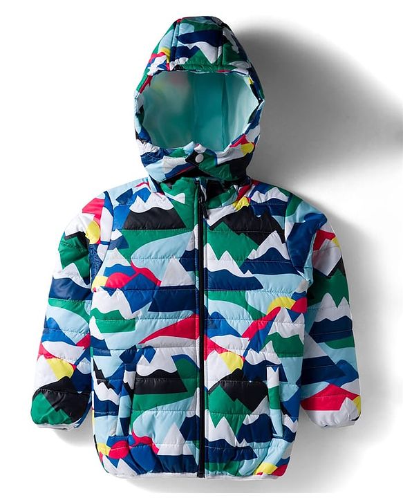 Babyhug Woven Full Sleeves Padded Hooded Jacket With Camouflage Print & Detachable Hood - Multicolor